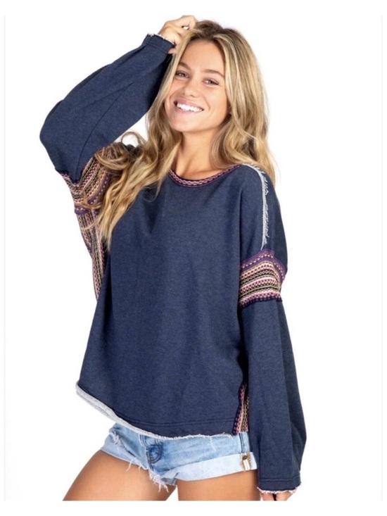 NATURAL LIFE Tops - NATURAL LIFE Knit Trim Indigo Sweatshirt Size Large / XL